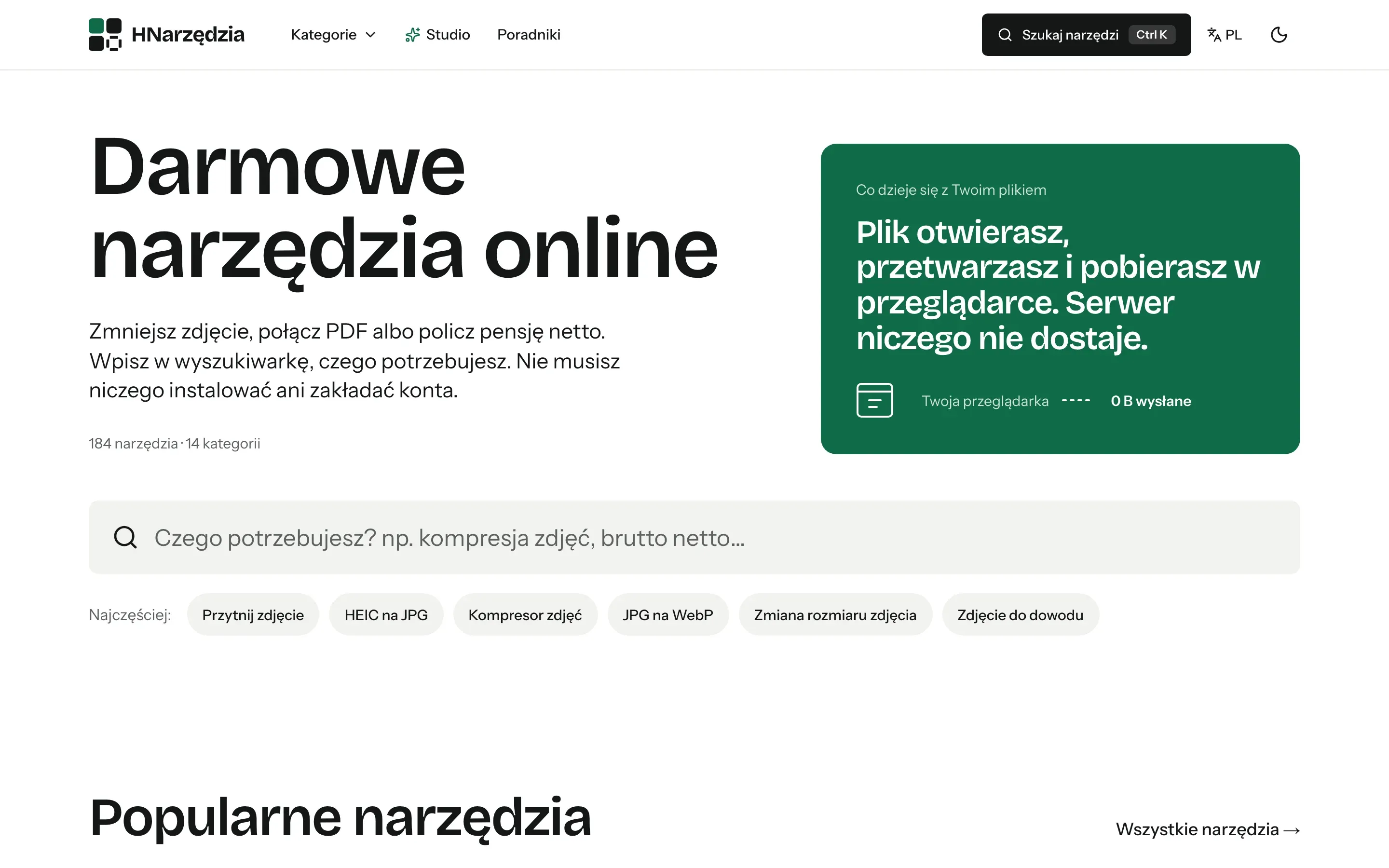 The hnarzedzia.pl catalogue home page on a desktop screen