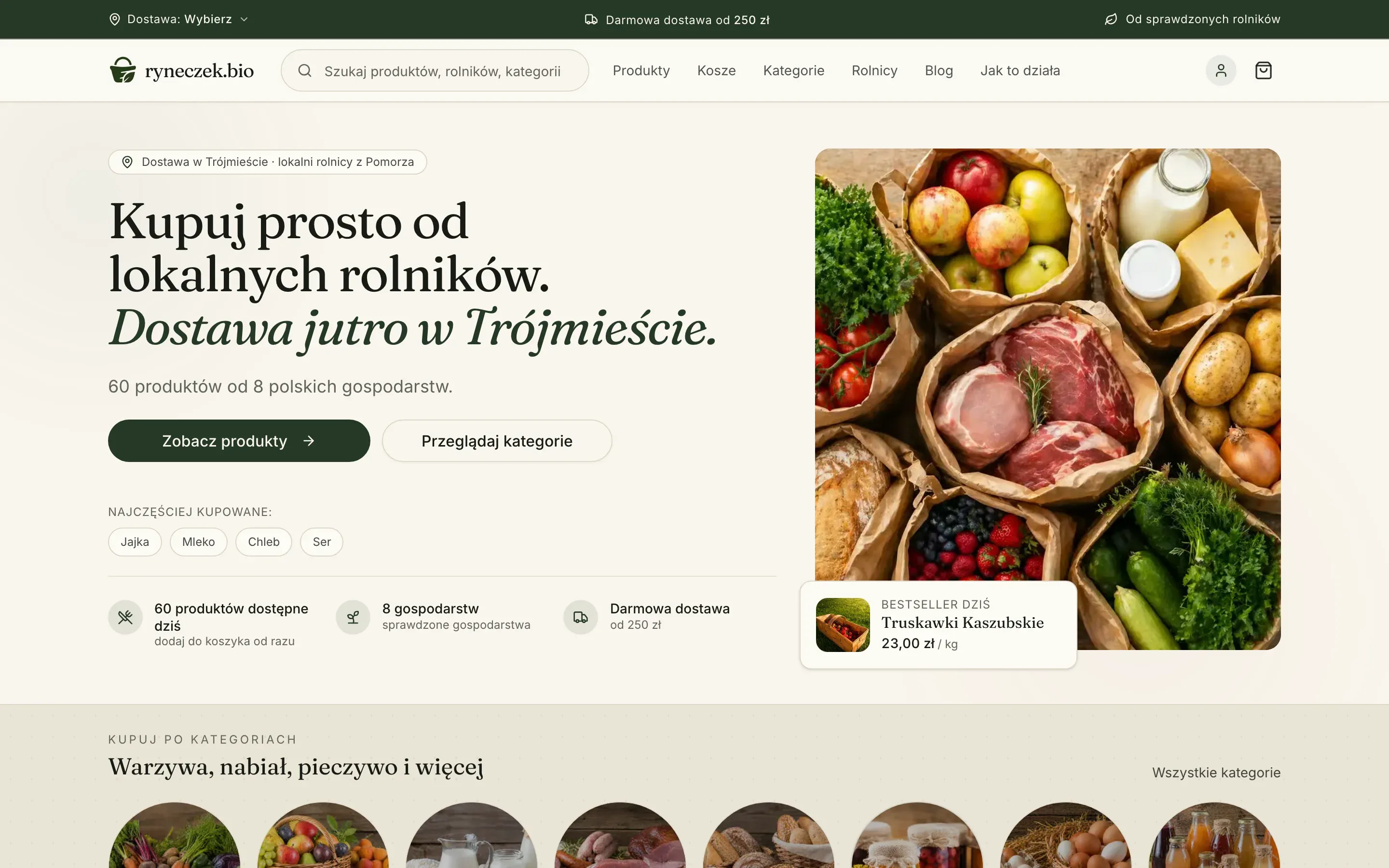 The ryneczek.bio shop home page on a desktop screen